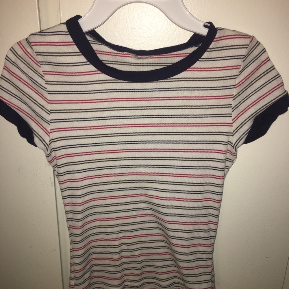 Red, White, and Navy Blue Cropped tight shirt